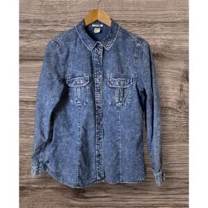 Levi’s Women’s Blue Acid Wash Chambray Long Sleeve Button Blouse Size Large